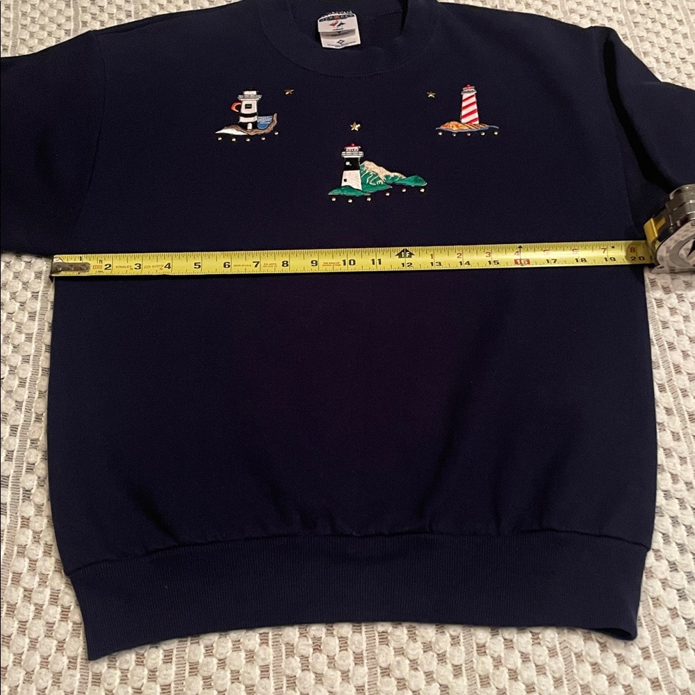 Vintage Jerzees Lighthouse Sweatshirt Navy Embroidered Crewneck Coastal Grandma - Picture 10 of 12